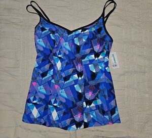 Blue Geometric Print Tankini Top